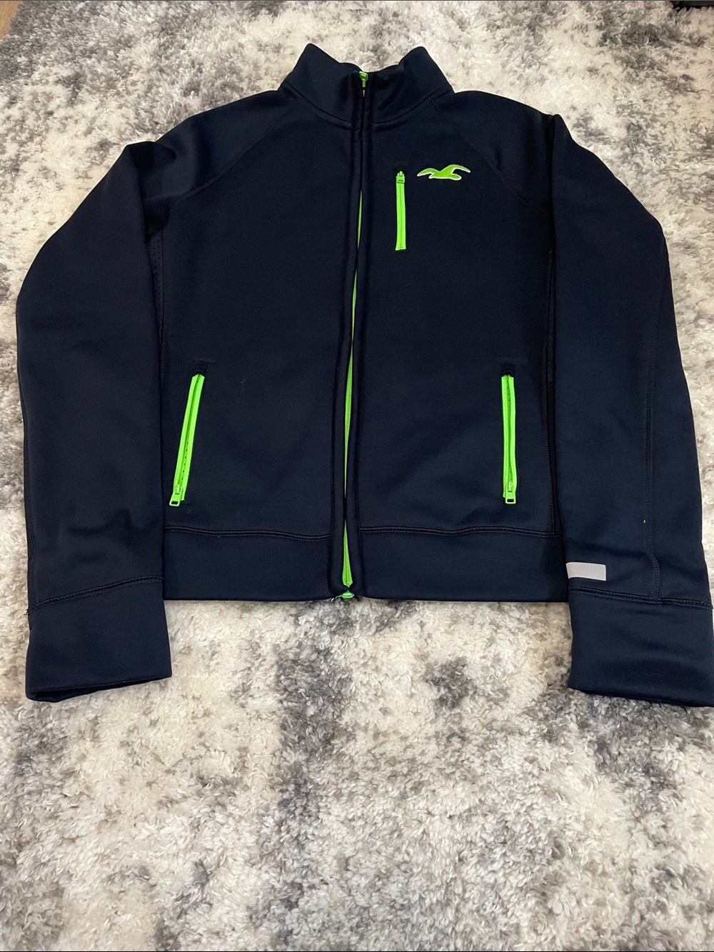 Hollister Navy Sport Jacket with Lime Green Logo